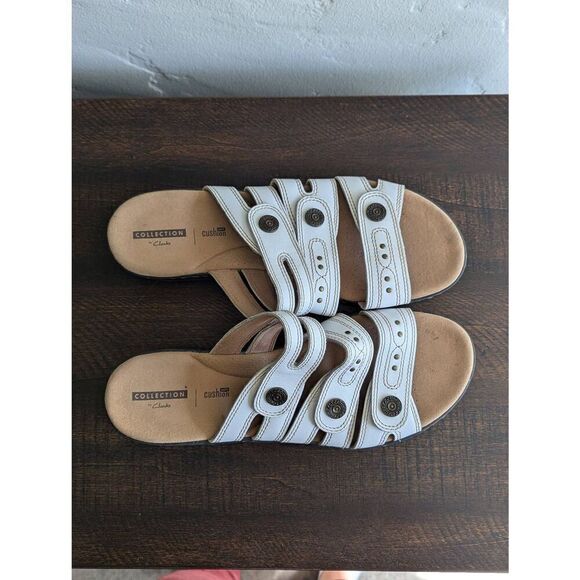 Clarks Collections White Three Strap Leisa Lakia Slide Sandals - Size 11 - Picture 5 of 7